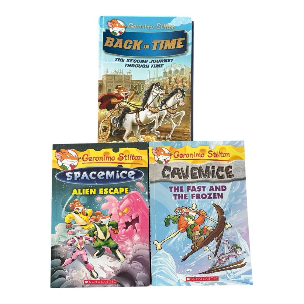 Set of 3️⃣ Geronimo Stilton Books - Back in Time - Spacemice - Cavemice